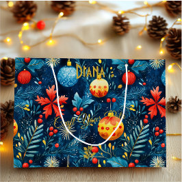 Fest Blue Weihnachtsgeschenktasche mit Ornamenten Große Geschenktüte