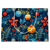 Fest Blue Weihnachtsgeschenktasche mit Ornamenten Große Geschenktüte (Vorderseite)