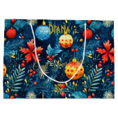 Fest Blue Weihnachtsgeschenktasche mit Ornamenten Große Geschenktüte (Rückseite)