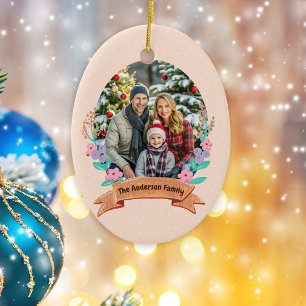 Fest Blumenkraut Weihnachtskind Pink Foto Keramik Ornament