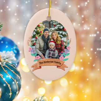 Fest Blumenkraut Weihnachtskind Pink Foto Keramik Ornament