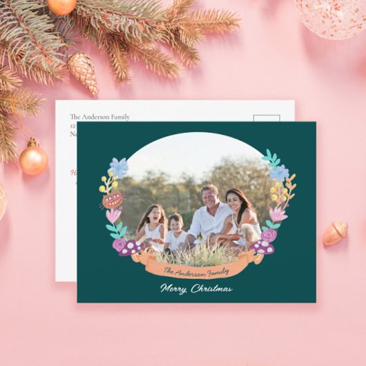 Fest Blumenreath Dunkles grünes Foto Weihnachten