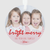 Fest Bright Merry Script Red Christmas Foto Ornament (Rückseite)