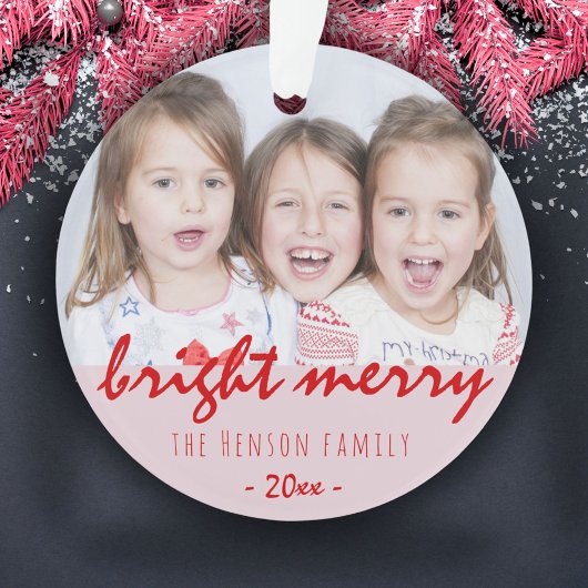 Fest Bright Merry Script Red Christmas Foto Ornament