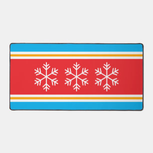 Fest Bright Red Azure Blue Streifen Schneeflocken Schreibtischunterlage