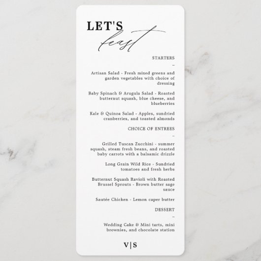 Fest das moderne schwarze Hochzeitmenü der Kalligr Menükarte (Vorderseite)