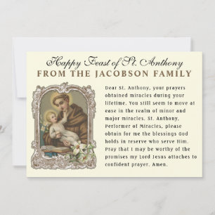 Fest des St. Anthony Padua Katholische Gebetskarte Karte