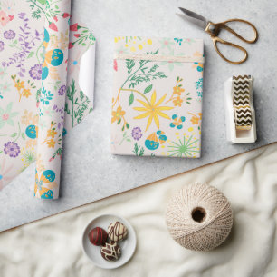 Fest farbenfrohe Blütendusche Geschenkpapier