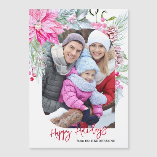 Fest-farbenfrohe Pink Poinsettias Foto Magnetkarte (Vorderseite)