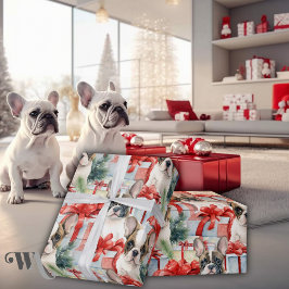 Fest Französischer Bulldog Puppy Weihnachten Geschenkpapier