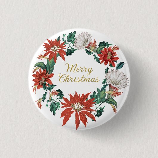 Fest Frohe Weihnachten Blumenstrauß Poinsettia Wre Button (Vorderseite)