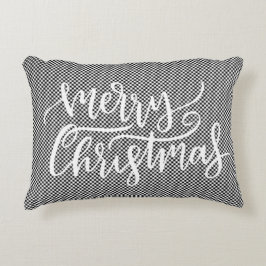 Fest frohe Weihnachten Schwarz-weiß Gingham Karier Dekokissen