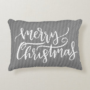 Fest frohe Weihnachten Schwarz-weiß Gingham Karier Dekokissen