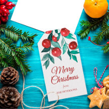 Fest Frohe Weihnachten Wasserfarbe Rote Berries