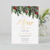 Fest Frohe Weihnachts-Party Gold Folieneinladung (Stehend vorne)