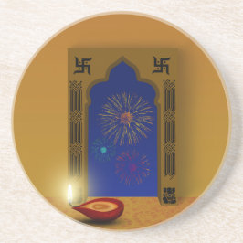 Fest Glück Diwali Feuerwerk - Sandstone Untersetze Sandstein Untersetzer