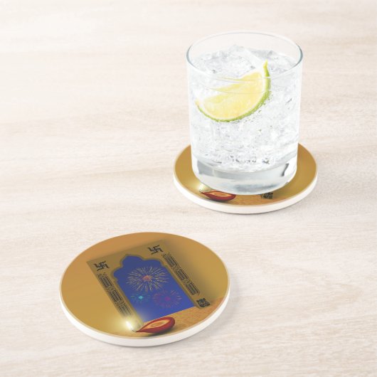 Fest Glück Diwali Feuerwerk - Sandstone Untersetze Sandstein Untersetzer (Seite)