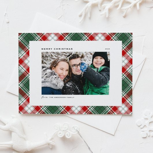 Fest Grün Kariertes Muster Frohe Weihnachten Foto