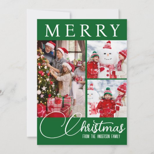 Fest Grün & Weiß frohe Weihnachten Drei Foto (Vorderseite)