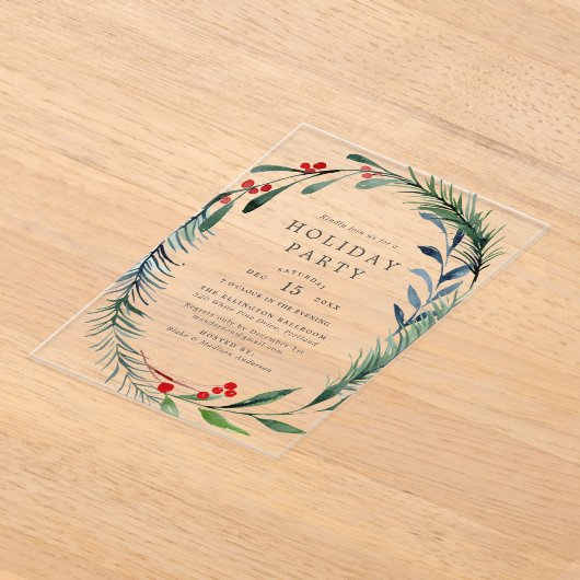 Fest Grüne & Heilige Berries Wreath Holiday Acryleinladungen (Ablage )