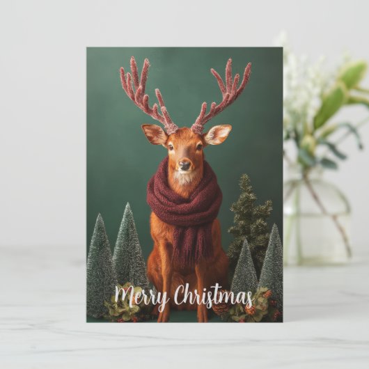 Fest Hirsche mit Rotem Scarf Weihnachten (Stehend Vorderseite)