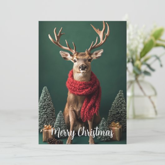 Fest Hirsche mit Rotem Scarf Weihnachten (Stehend Vorderseite)