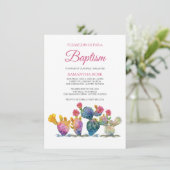 Fest Kakteen GIRL BAPTISM Fiesta Einladung (Stehend Vorderseite)