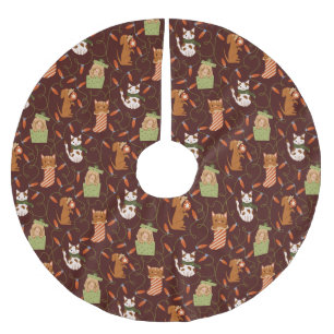 Fest Katze Hund Weihnachtslicht rot Polyester Weihnachtsbaumdecke