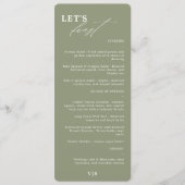 Fest moderne kalligraphische grüne Hochzeitsmenüs Menükarte (Vorderseite)