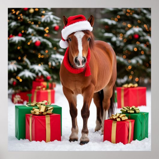 Fest Pferd in Weihnachtsmannmütze Poster (Vorne)