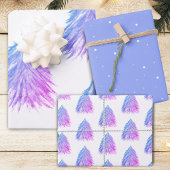 Fest rosa Blauer Weihnachtsbaum Wasserfarbe Geschenkpapier Set