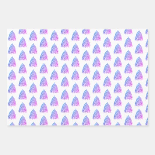 Fest rosa Blauer Weihnachtsbaum Wasserfarbe Geschenkpapier Set (Vorderseite 3)