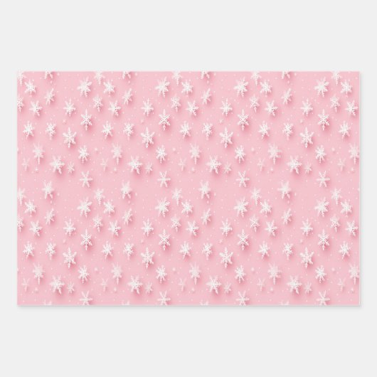 Fest rosa Packpapier mit weißen Schneeflocken Geschenkpapier Set (Vorderseite 3)