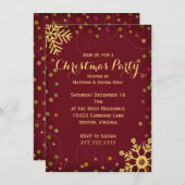 Fest Rote Goldschneeflocken Weihnachten Party Einladung (Vorne/Hinten)