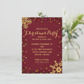 Fest Rote Goldschneeflocken Weihnachten Party Einladung (Stehend Vorderseite)