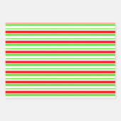 Fest rote, weiße, grüne, farbige Linienmuster Geschenkpapier Set (Vorderseite 3)