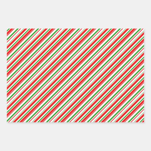 Fest rote, weiße, grüne, farbige Linienmuster Geschenkpapier Set (Vorderseite 2)