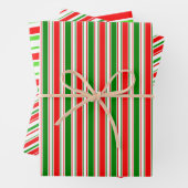 Fest rote, weiße, grüne, farbige Linienmuster Geschenkpapier Set (Beispiel)