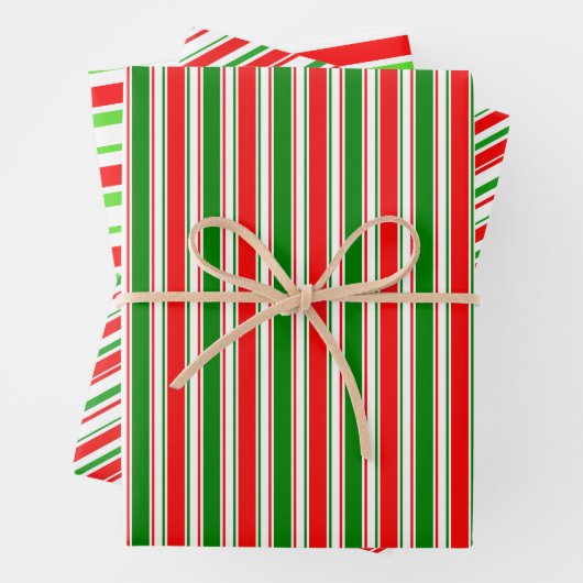 Fest rote, weiße, grüne, farbige Linienmuster Geschenkpapier Set (Beispiel)
