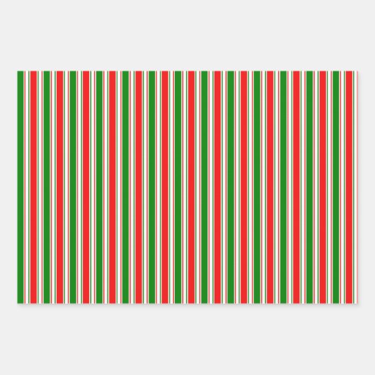 Fest rote, weiße, grüne, farbige Linienmuster Geschenkpapier Set (Vorderseite)