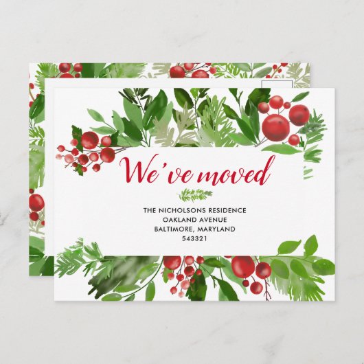 Fest Roter Berry New Zuhause| Wir haben uns bewegt Ankündigungspostkarte (Vorne/Hinten)