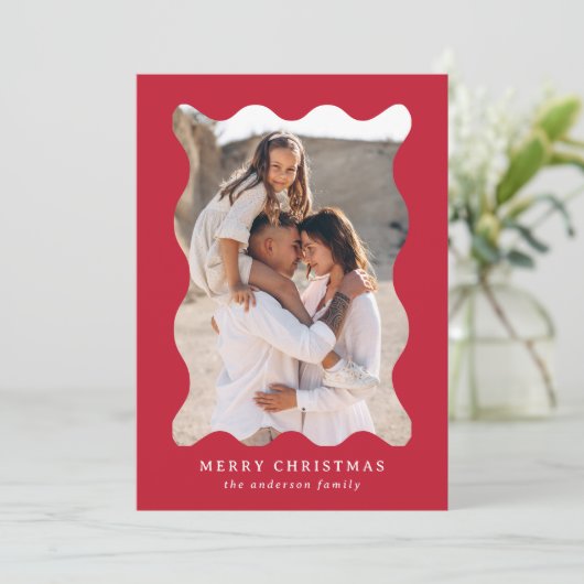 Fest Roter Retro Rahmen Frohe Weihnachten Foto (Stehend Vorderseite)