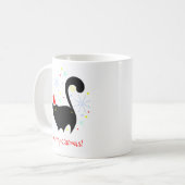 Fest Schwarze Katze in Weihnachtsmannmütze Merry C Kaffeetasse (Vorderseite Links)