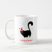 Fest Schwarze Katze in Weihnachtsmannmütze Merry C Kaffeetasse (Links)