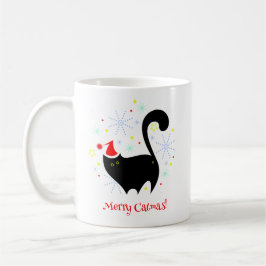 Fest Schwarze Katze in Weihnachtsmannmütze Merry C Kaffeetasse