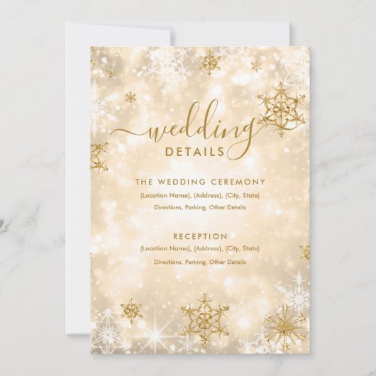 Fest Sparkle Gold Winter Wedding Details Card Einladung (Vorderseite)