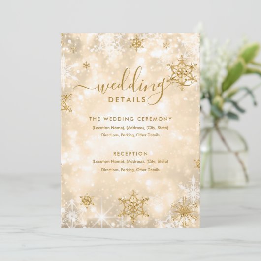 Fest Sparkle Gold Winter Wedding Details Card Einladung (Stehend Vorderseite)