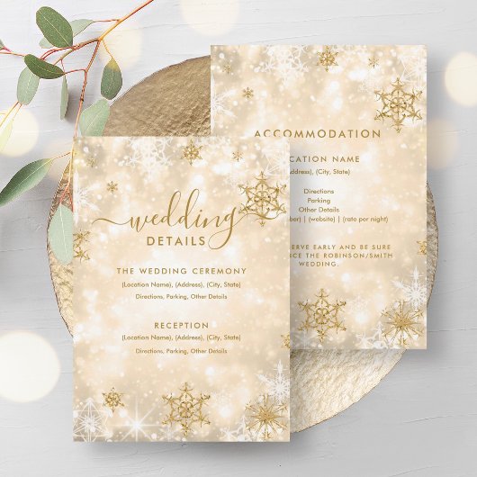 Fest Sparkle Gold Winter Wedding Details Card Einladung