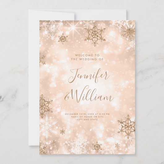 Fest Sparkle Rose Gold Winter Wedding Programm (Vorderseite)