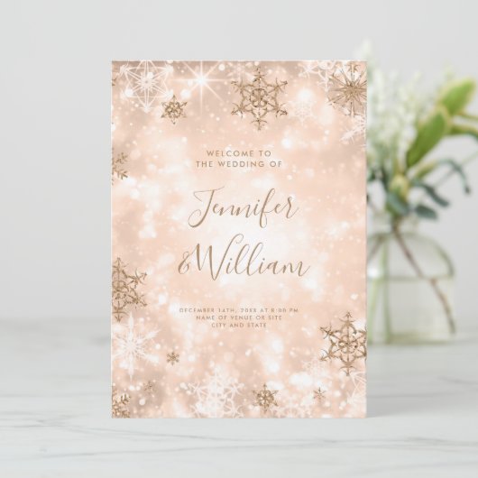 Fest Sparkle Rose Gold Winter Wedding Programm (Stehend Vorderseite)